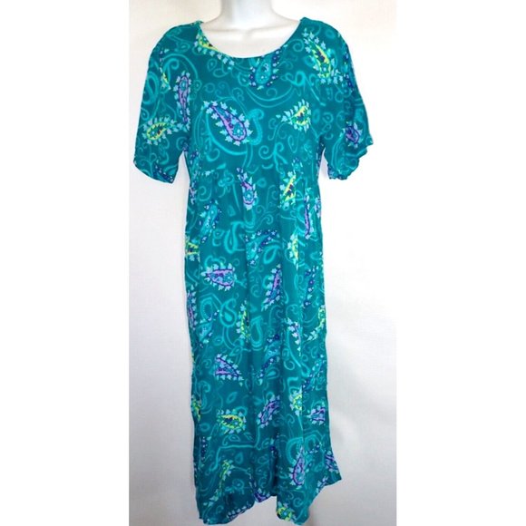 Diane Von Furstenberg Dress Womens S‎ M Green Paisley Long Summer Casual Cotton - Picture 1 of 5